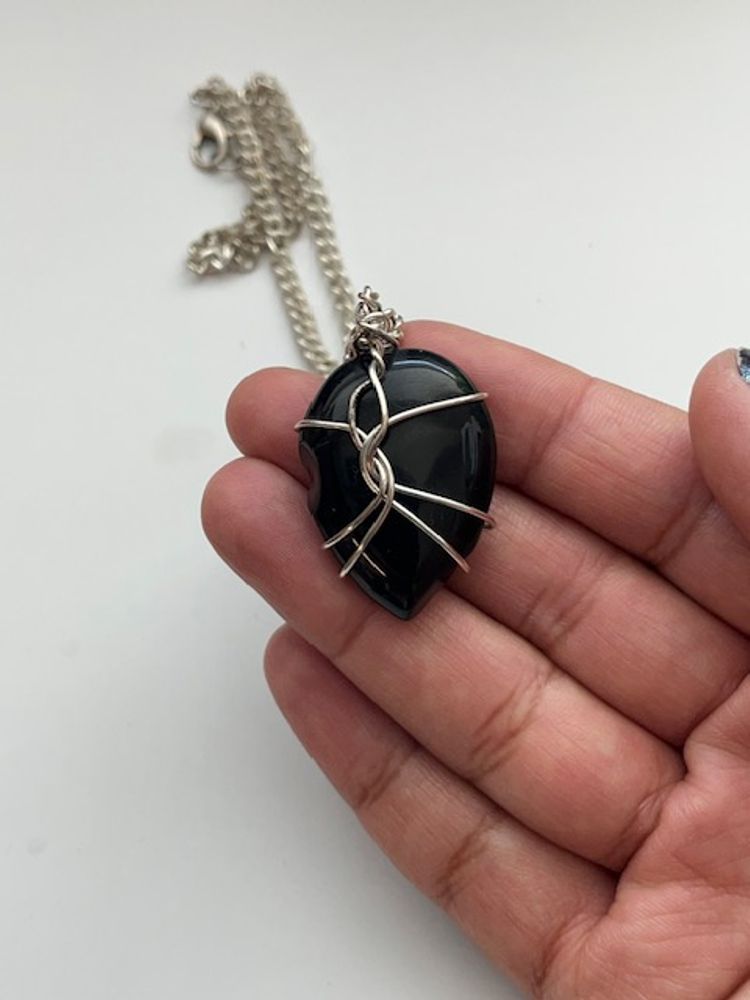 Wire-Wrapped Cabochon Crystal Necklace